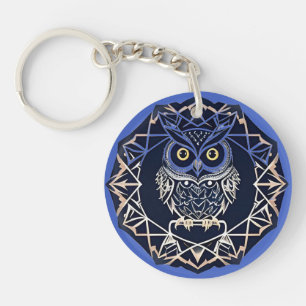 Owl Design with Geometric Patterns Key Ring