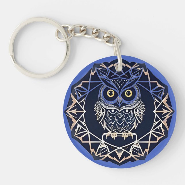 Owl Design with Geometric Patterns Key Ring (Front)