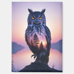 Owl Double Exposure Animal Nature Wilderness Free Magnet