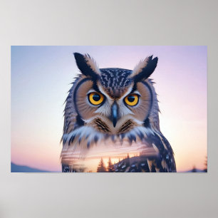 Owl Double Exposure Animal Nature Wilderness Free Poster
