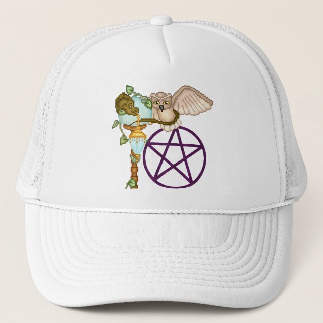 Owl, Dragon & Pentacle Pixel Art Trucker Hat (Front)