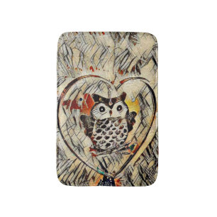 Owl drawing bath mat