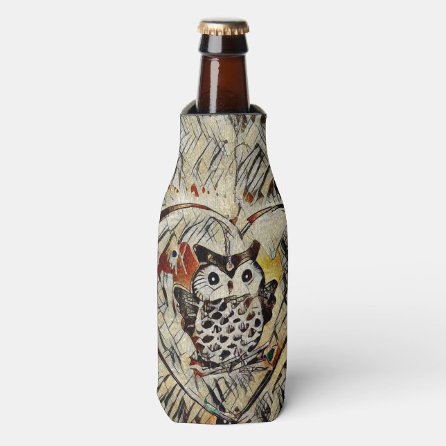 Owl drawing bottle cooler (Bottle Front)