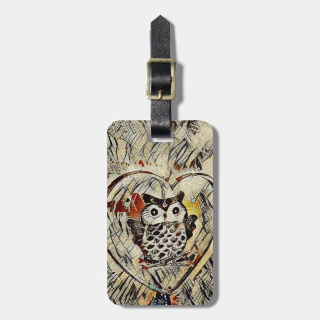 Owl drawing luggage tag (Front Vertical)