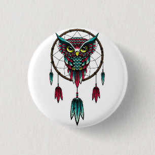 Owl dreamcatcher. 3 cm round badge