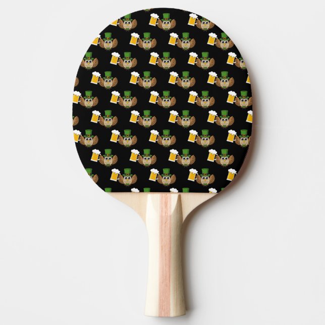 Owl Drinking Beer St Patrick's Day Pattern Ping Pong Paddle (Front)