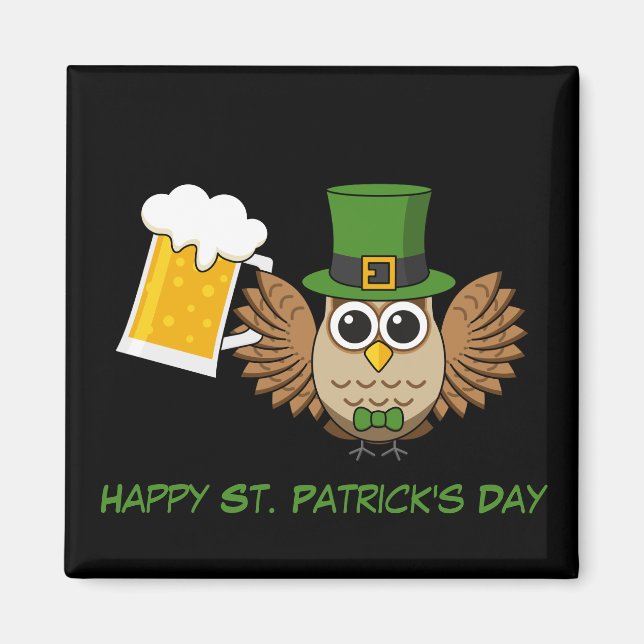 Owl Drinking Beer St Patrick's Day | Personalise Magnet (Front)