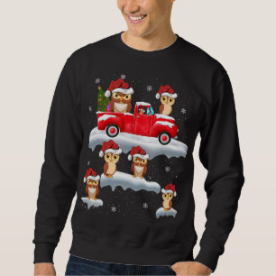 Owl Driving Christmas Tree Red Truck Owl Christmas Sweatshirt