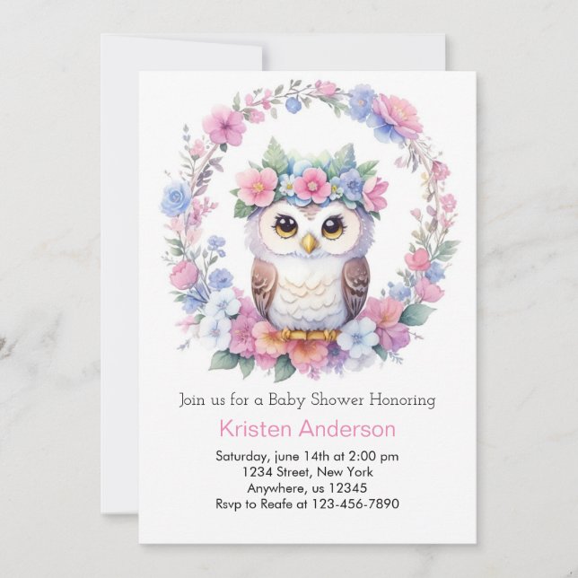 Owl Elegance: Girl Baby Shower Invitation (Front)