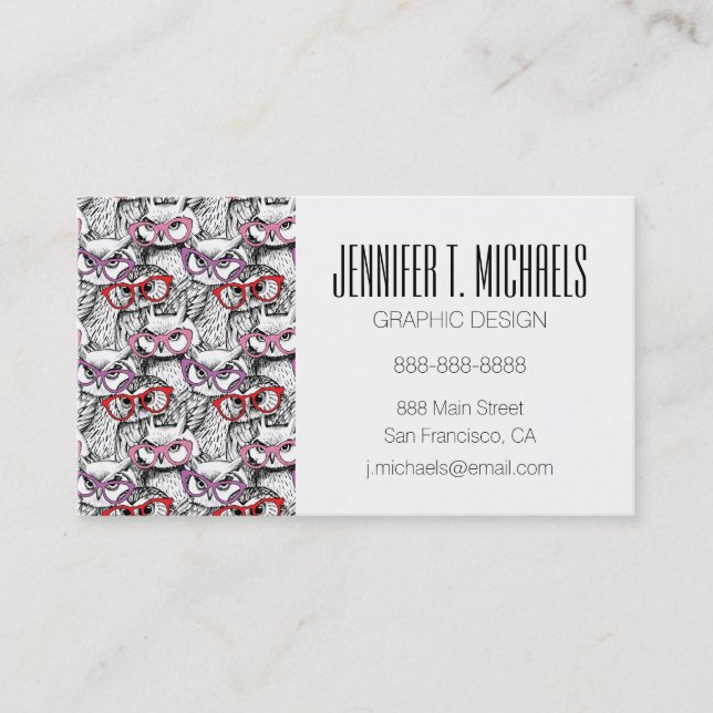Owl Eyeglasses Pattern | Add Your Name Business Card (Front)