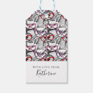 Owl Eyeglasses Pattern Add Your Name Gift Tags