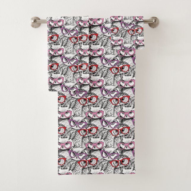 Owl Eyeglasses Pattern Bath Towel Set (Insitu)
