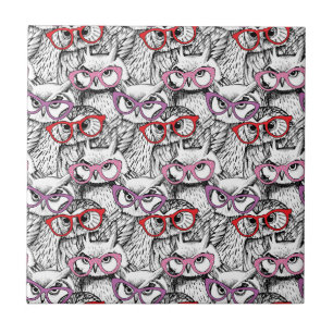 Owl Eyeglasses Pattern Ceramic Tile