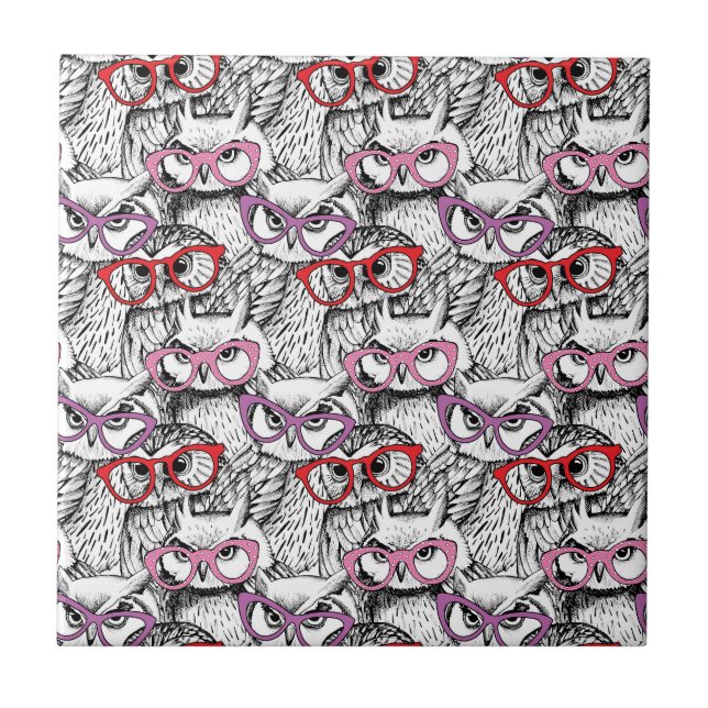 Owl Eyeglasses Pattern Ceramic Tile (Front)