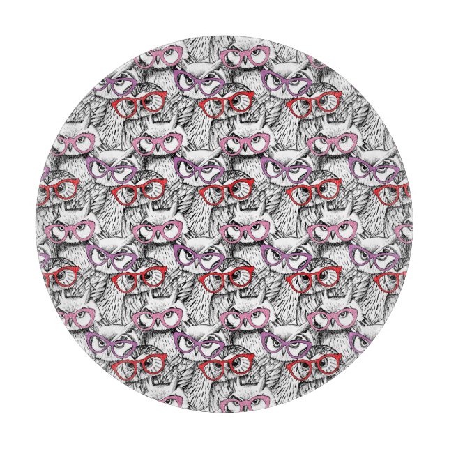 Owl Eyeglasses Pattern Cutting Board (Front)