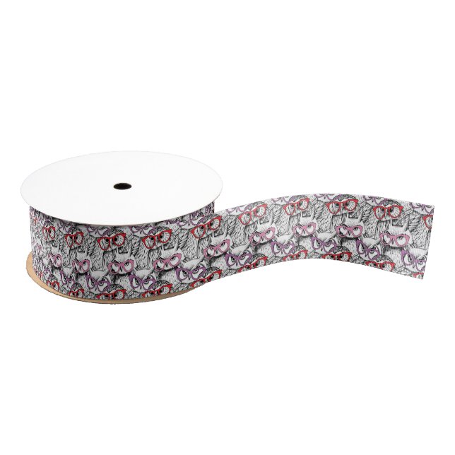Owl Eyeglasses Pattern Grosgrain Ribbon (Spool)
