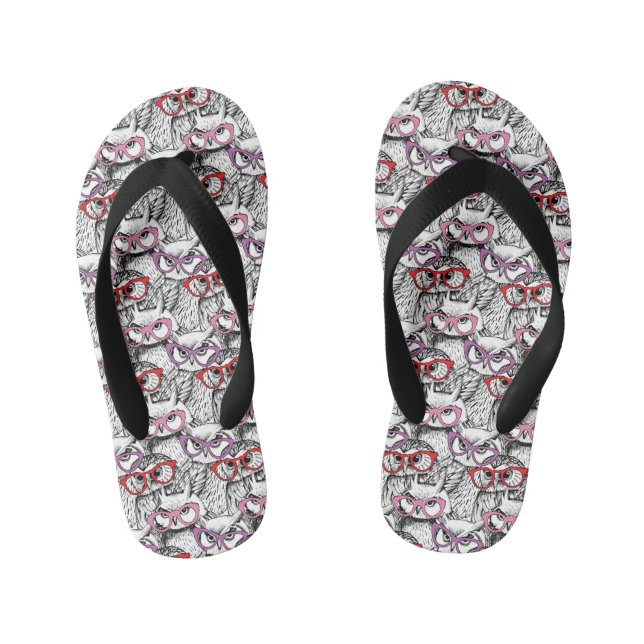 Owl Eyeglasses Pattern Kid's Thongs (Footbed)