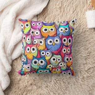 Owl faces cartoon doodle whimiscal cute pattern cushion