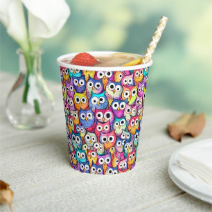 Owl faces cartoon pattern whisical baby shower paper cups