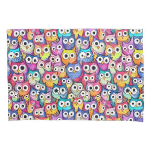 Owl faces doodle pattern cute whimsical woodland  pillowcase