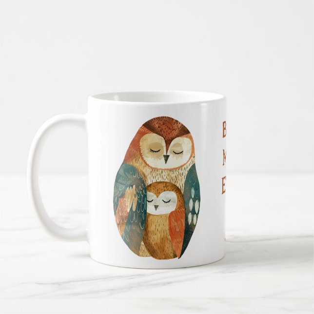 Owl Family Best Mum Ever Mother's Day Name Coffee Mug (Left)