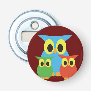Owl Family: Blue, Green and Red Bottle Opener