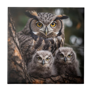 Owl Family Ceramic Tile