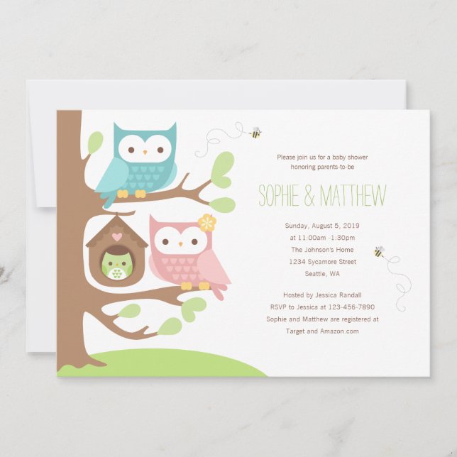 Owl Family on a Tree Baby Shower Invitation (Front)