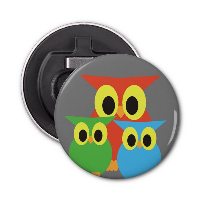 Owl Family: Red, Green and Blue Bottle Opener (Front)