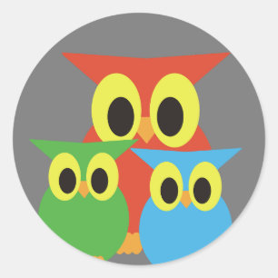 Owl family: Red, Green and Blue Classic Round Sticker