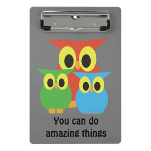 Owl Family: Red, Green and Blue Mini Clipboard