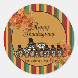 Owl Family Thanksgiving Classic Round Sticker