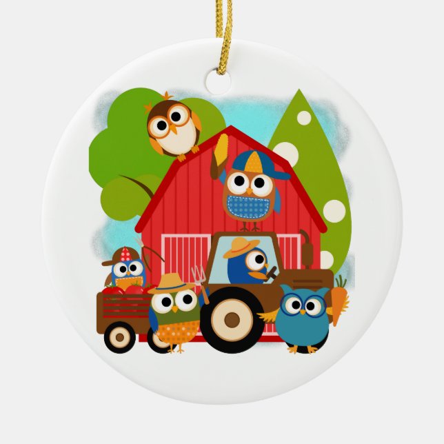 Owl Farmers Ceramic Ornament (Front)