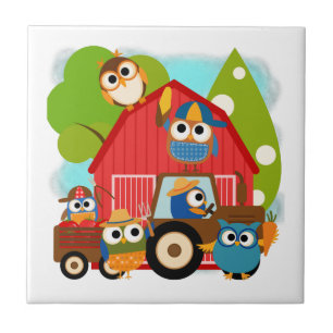 Owl Farmers Ceramic Tile