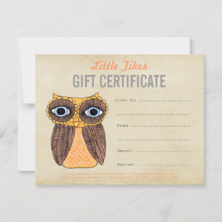 Owl Fashion Business Gift Certificate Template