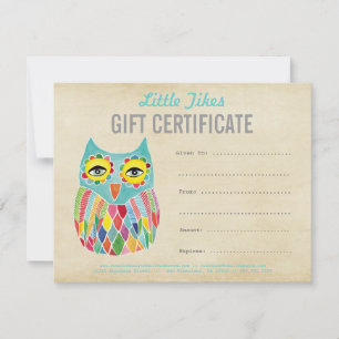 Owl Fashion Business Gift Certificate Template