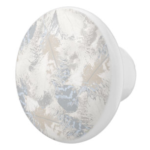 owl Feathers, gray, beige and blue, bird, light,  Ceramic Knob