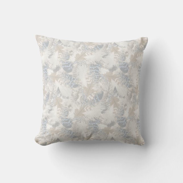 owl Feathers, grey, beige and blue, bird, light,  Cushion (Front)
