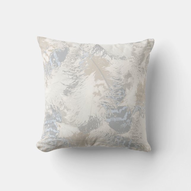 owl Feathers, grey, beige and blue, bird, light, T Cushion (Front)