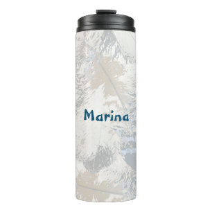owl Feathers, grey, beige and blue, bird, light, Thermal Tumbler