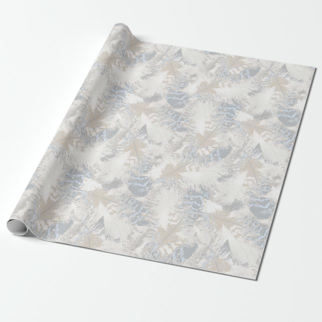 owl Feathers, grey, beige and blue, bird, light, Wrapping Paper (Unrolled)
