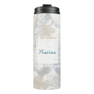 owl Feathers, grey, beige and blue Thermal Tumbler