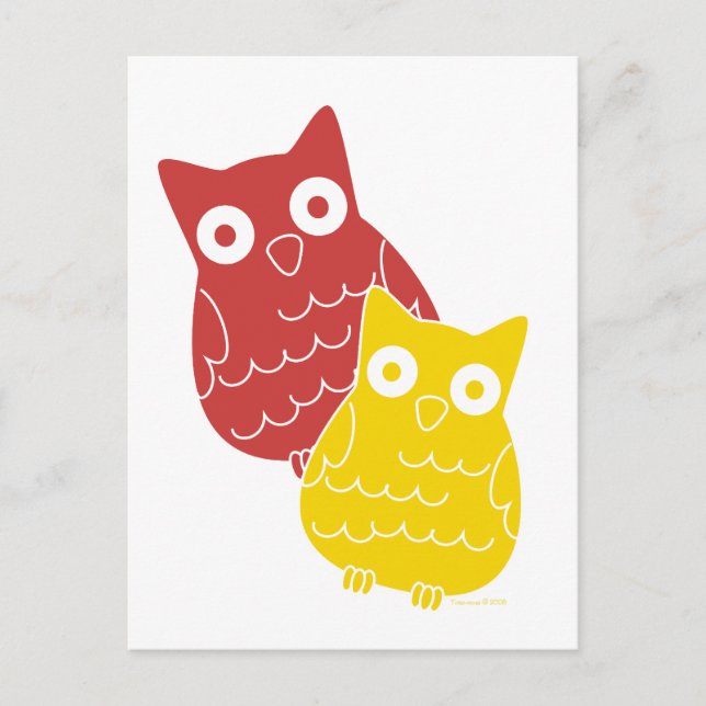 Owl Fellows one of Red one of Yellow Postcard (Front)