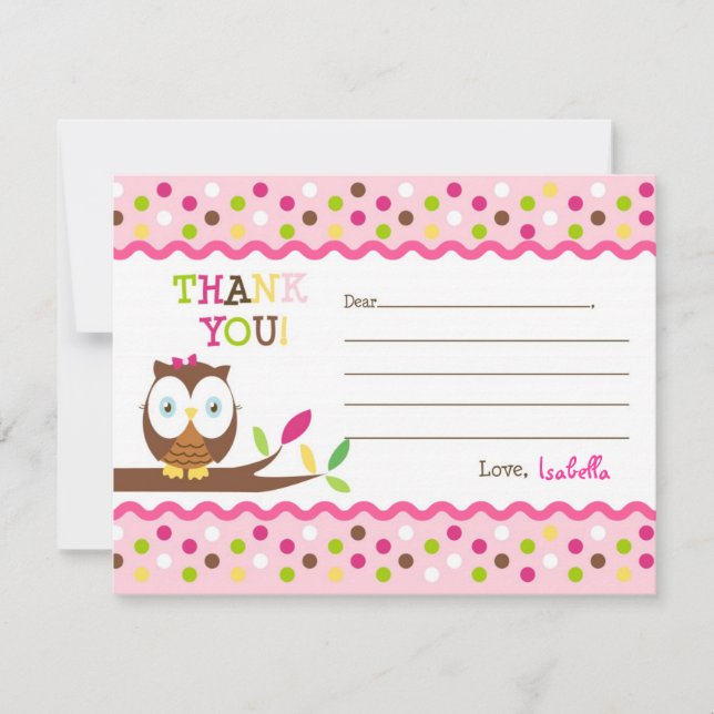 Owl Fill In The Blank Thank You Note Cards (Front)