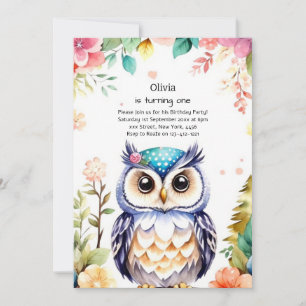 Owl First Birthday Invitation