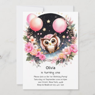 Owl First Birthday Invitation