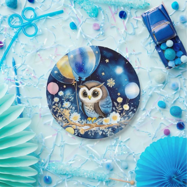 Owl First Birthday Paper Plates (Party)