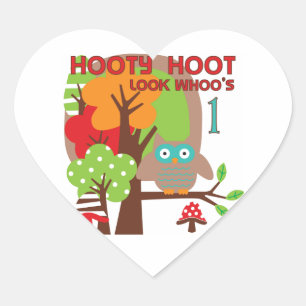 Owl First Birthday T-shirts and Gifts Heart Sticker