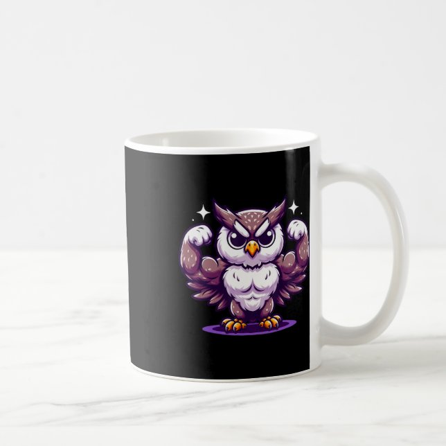 Owl Flexing Muscles Fan Lover Bodybuilding Gym Wor Coffee Mug (Right)