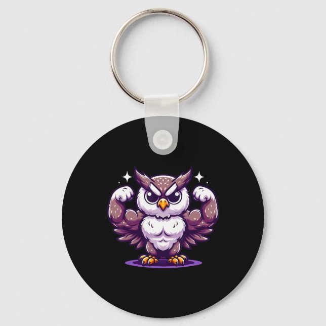 Owl Flexing Muscles Fan Lover Bodybuilding Gym Wor Key Ring (Front)